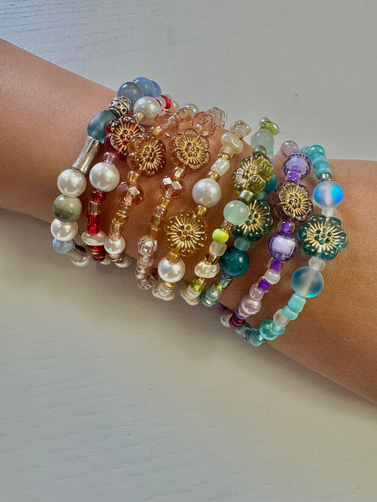 Handmade Bracelets with Flower charms