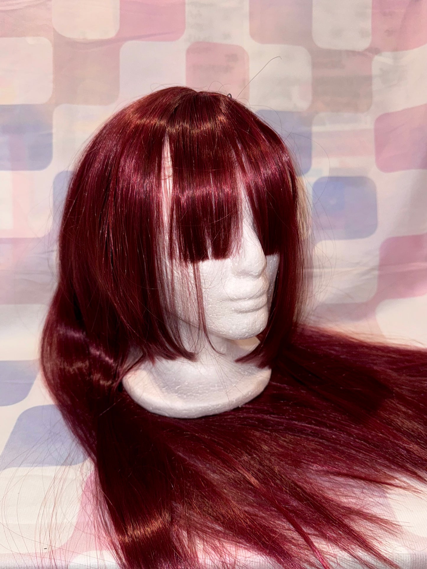Dark wine red wig with bangs