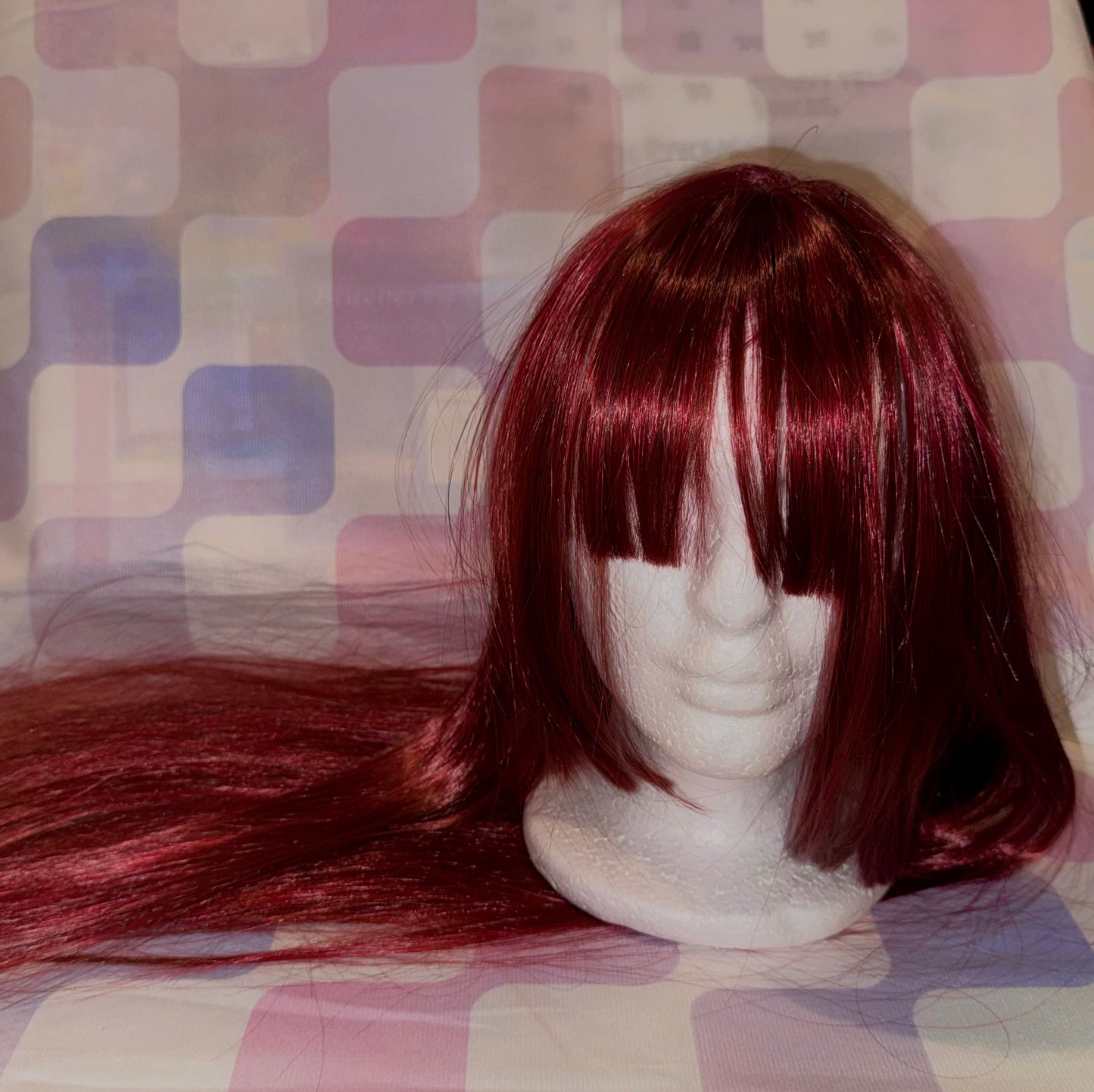 Dark wine red wig with bangs